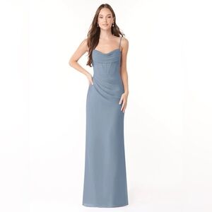 Azazie Mai
Dusty Blue Sheath Pleated Chiffon Dress